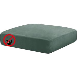 MAXIJIN Velvet Stretch Cushion Cover Fitted Couch Cushion Slipcovers 1 Pack Arm Chair Seat Cushion Cover for Individual Cushion Sofa Chair with Elastic Bottom (Chair Cushion, Pea Green) (Small)