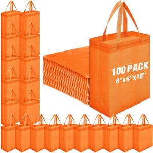 Windyun 100 Pcs Reusable Tote Bag Bulk 8 x 4 x 10 Inch, Orange