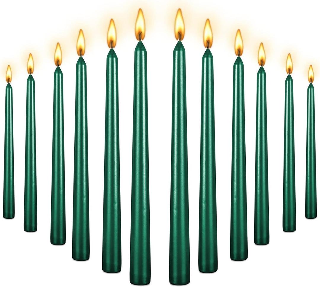 10 Inch Taper Candle, Set of 12,Tapered Candles Burn for 7 Hours, Long Sticks,Tall Candlesticks, Dinner Party, Wedding, Halloween (10inch, Green)