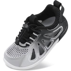 BARERUN Toddler Shoes Boy Girl Sneakers Lightweight Breathable Barefoot Running/Walking Shoes Toddler Tennis Shoes with Adjustable Tightness (2.5-3 Infant, Grayblack)