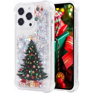 Glitter Christmas Case Compatible with iPhone 13 Pro Max Glitter Case Christmas Tree Clear Soft TPU Rubber Bumper Girly Women Cute Liquid Holiday Case for iPhone 13 Pro Max (Christmas Tree)