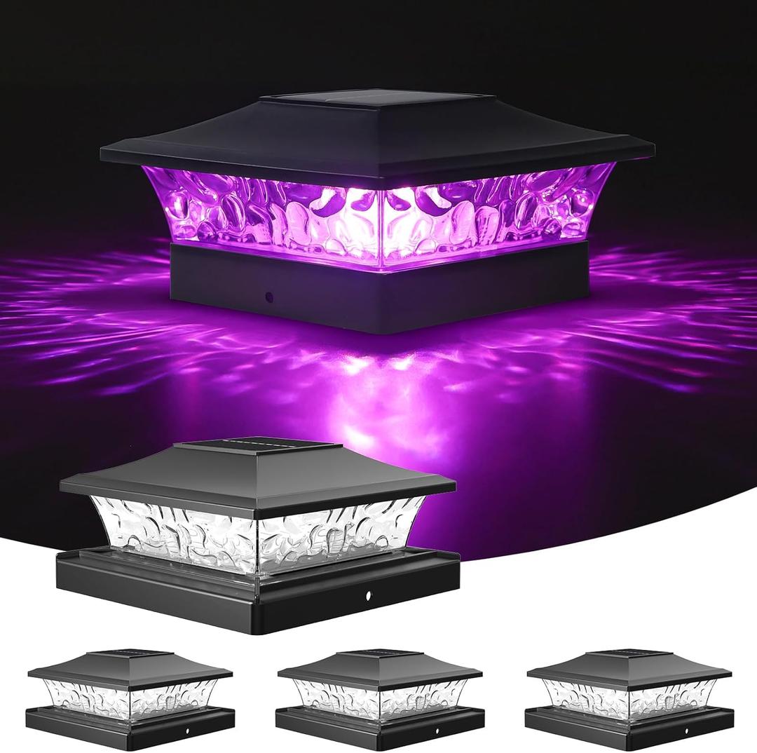 VOLISUN Solar Post Cap Light 4Pack Black: RGB Color Changing - Fence Post Lights Solar Outdoor Waterproof for 4x4 x5 x6 WoodenVinyl Post