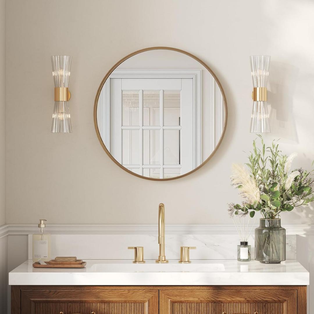 USHOWER 24 Inch Gold Round Bathroom Mirrors for Over Sink