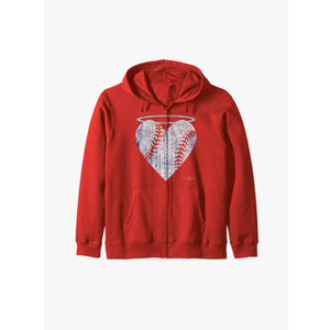 Vintage Angel Baseball Heart with Halo Zip Hoodie Size M