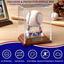 Baseball Display Case, Baseball Display Stand with LED Lights , Wooden Stand and a Bronze Medal,Cube Baseball Holder Display case, Acrylic Clear Ball Protector for Memorabilia Baseball Gifts
