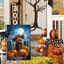 Happy Halloween Garden Flag 12x18 Double Sided, Small Burlap Holiday Graveyard Pumpkin High Cow Garden Flags for Outside Halloween Decorations Outdoor Yard Lawn Porch Dcor