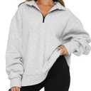 Trendy Queen Women's Oversized Half Zip Fleece Sweatshirts-Cozy Pullover, Drop Shoulder for Fall Winter (Gray, M)