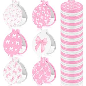 Namalu 36 Pcs Pink Bow Coquette Mini Compact Mirrors Party Aesthetic Gifts Bulk for Women Wedding Bridal Travel Portable Round Pocket Makeup Mirror Gift for Purse Party Favors Breast Cancer