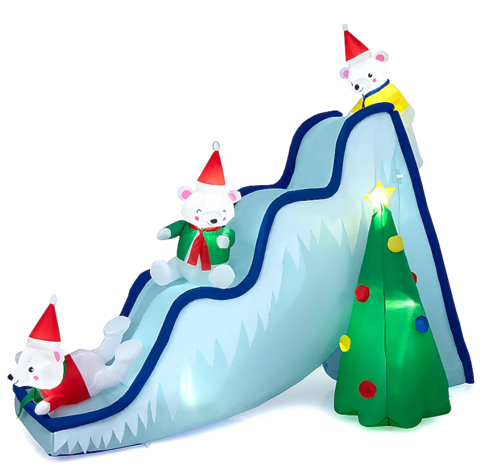 6.6-ft H Lighted Inflatable Polar Bear Slide Scene