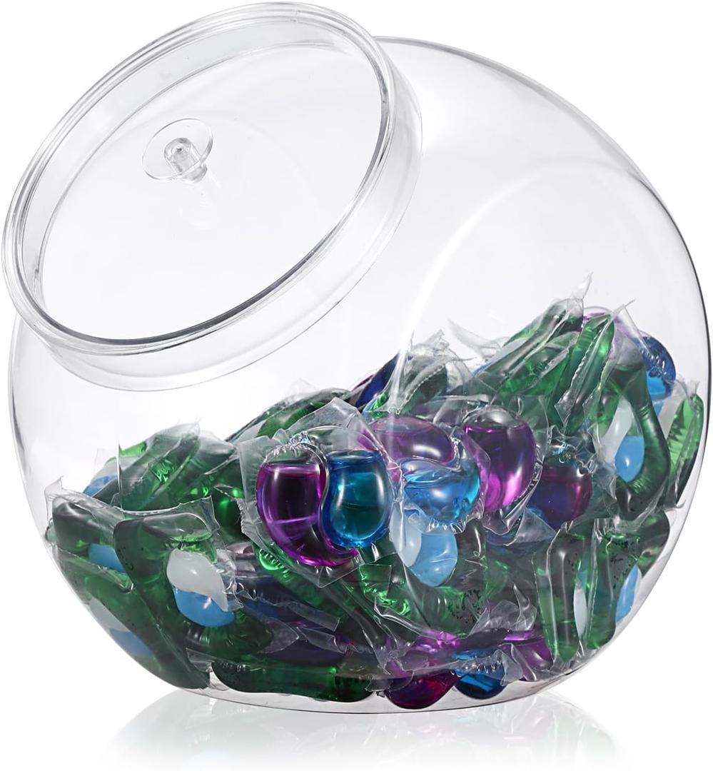 Sumnacon Laundry Pods Container with Lid Wide Mouth Laundry Room Organization Containers Plastic Food Storage Jar with Lid for Pantry Versatile Candy Jar or Cookie Containers for Kitchen (80 Ounces)