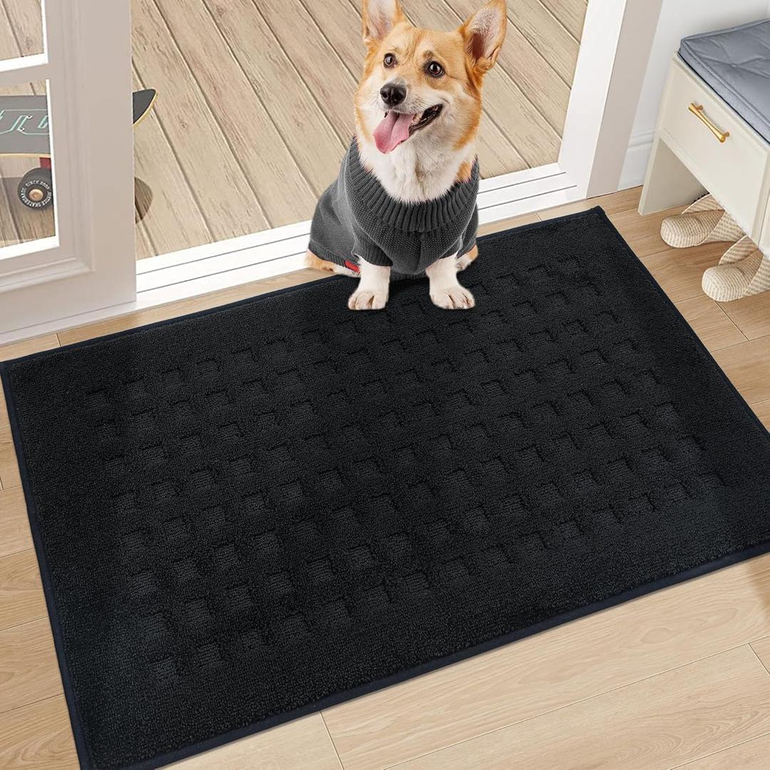 BEQHAUSE Door Mats Indoor 20" x 32", Doormat Non-Slip Entryway Rugs Washable Welcome Mat Low Profile, Absorbent and Dirt Resistant Floor Mats for Front Back Door, Muddy Wet Shoes&Paws, Black