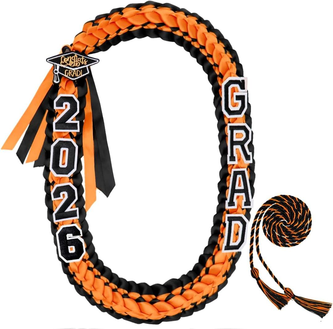 ALKB 2026 Graduation Lei Set - Two-Tone Braided Ribbon with Honor Cord, Unisex Graduation Gift for Graduates, Polyester