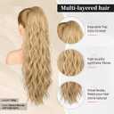 FLUFYMOOZ Ponytail Extension, 26 Inch Drawstring Ponytail Hair Extensions for Women Long Curly Wavy Ponytail Natural Synthetic Hairpiece for Women (26 Golden Blonde with Highlights)
