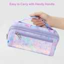 Large Pencil Case for Girls, Aesthetic Pencil Pouch for School, Wide Opening Organizer Box with Handle, Fits 50 Pens & Markers (Glitter Purple Tie-Die)