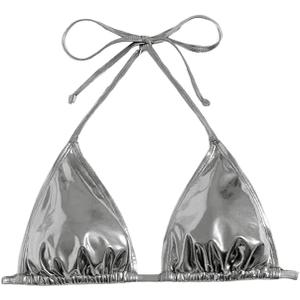SHENHE Women's Halter Tie Back Triangle Bikini Top Cute Swimsuit Bathing Suit Tops Metallic Silver S SHENHE Women's Halter Tie Back Triangle Bikini Top Cute Swimsuit Bathing Suit Tops Metallic Silver S