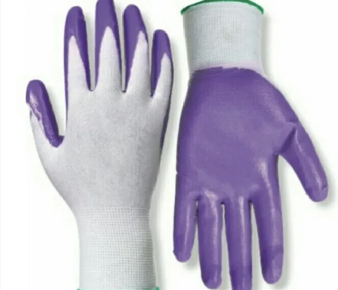 RED STEER GLOVE COMPANY, NITRILE PALM GARDENING GLOVES,PACK OF 10, (White& Purple)