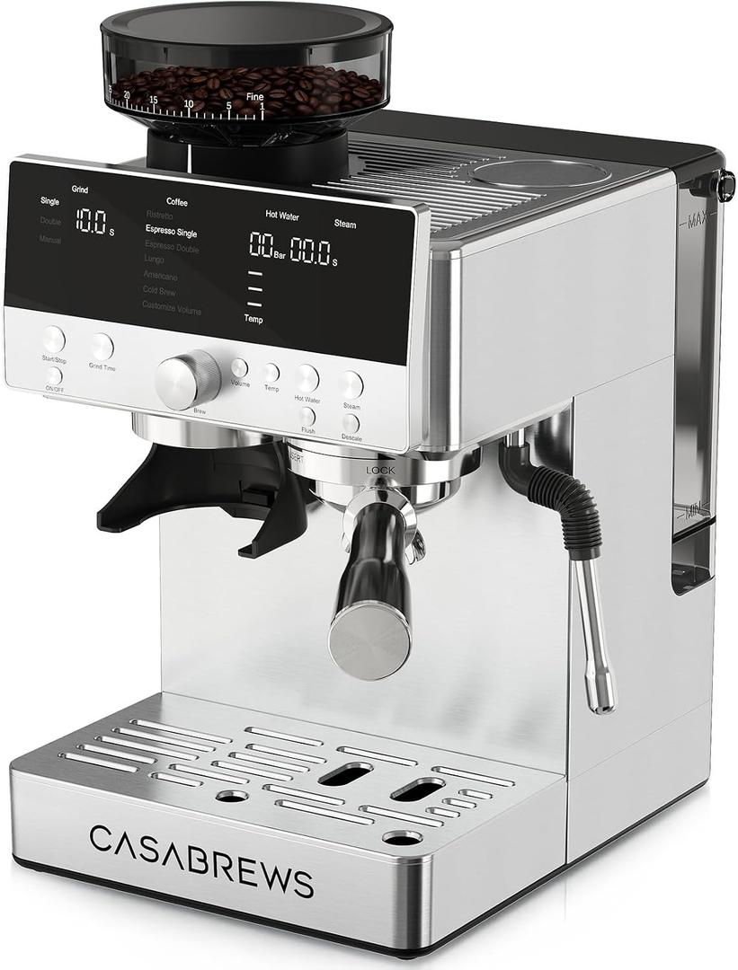 CASABREWS MARENZA Semi-Auto Espresso Coffee Machine with Built-in Grinder, Professional Coffee Maker with Milk Frother Steam Wand, Barista-Quality Cappuccino Latte Machine with LCD Display