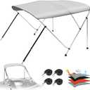 Solim 3-4 Bow Bimini Top Cover with 1" Aluminum Frame, Waterproof Oxford 1200D Sun Shade Boat Canopy, Marine Grade Canvas with Storage Boot, 4 Straps, 2 Rear Support Poles, Bimini Top for Boat, Gray