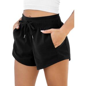 ODODOS Women's Sweat Shorts with Pockets Cotton French Terry Drawstring Summer Workout Casual Lounge Shorts (Large, Black)