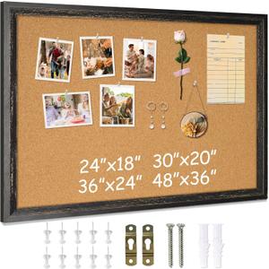 DOLLAR BOSS Cork Board for Office 24 X 18 Inches Cork Boards for Walls Bulletin Board, Decorative Hanging Pin Board Rustic Wooden Frame Vision Board Cork Notice Board for Office Home Decor, Black