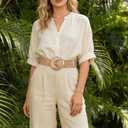 XZQTIVE Women's Woven Elastic Waist Belts Wide Stretchy Boho Belt for Summer Western Dresses with Big Braided Round Buckle