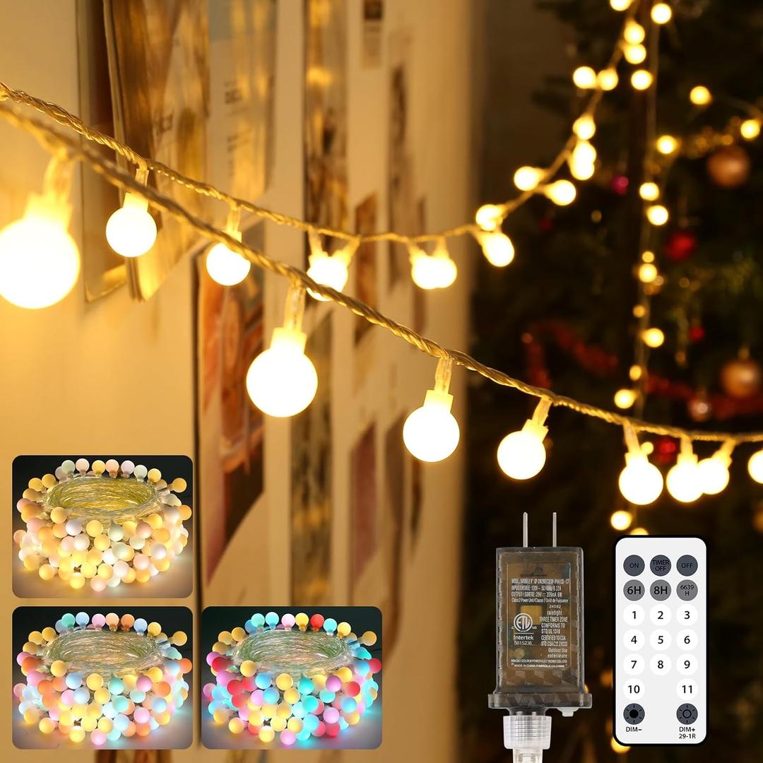 OMIKA 50FT Connectable Globe String Lights Outdoor Waterproof, 150 LED Fairy Lights with Remote Timer, Multicolor and Warm White Plug in Pastel String Lights for Indoor,Bedroom, Party, Classroom Decor