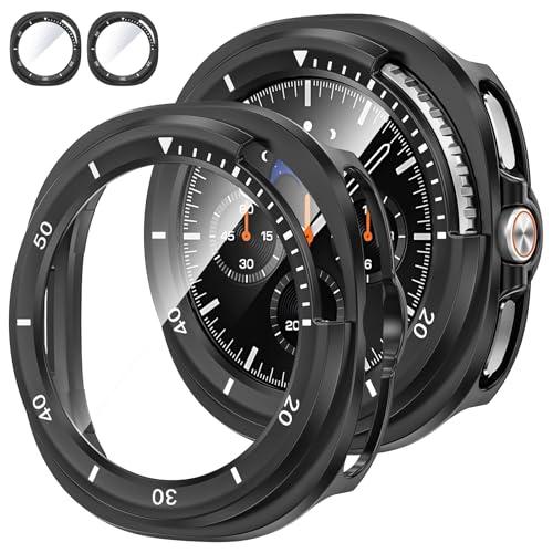 Tensea [2Pack for Samsung Galaxy Watch 8 Classic 2025 Screen Protector Case 46mm Accessories, Protective Face Cover for 46 mm, Hard Bumper Built-in Tempered Glass Film for Women Men
