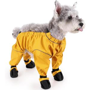 Dog Suspender Boots, Anti-Slip & Waterproof Dog Shoes with Full Leg Coverage, Adjustable Dog Boots for Small Medium Dogs, the Dog Rain Boots for Outdoor Rainy & Muddy Yellow S