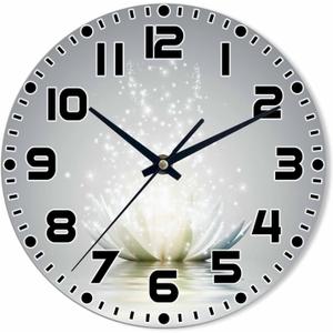 Lotus Flower Wall Clock 10 inch Round Silent Non Ticking Wood Wall Clocks Battery Operated Easy to Read Decorative Wall Clock for Bedroom Kitchen Living Room Bathroom