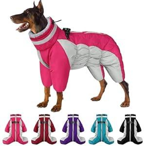 SUNFURA Four Legged Dog Coat Warm Fleece Dog Jacket, Reflective Turtleneck Dog Winter Coats with Harness, Windproof Waterproof Full Body Puffer Dog Snowsuit Snow Jackets for Small Medium Large Dogs