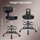 SUPERJARE Drafting Chair with Back, Adjustable Foot Rest Rolling Stool, Multi-Purpose Office Desk Chair, Thick Seat Cushion for Home Bar Kitchen Shop - All Black