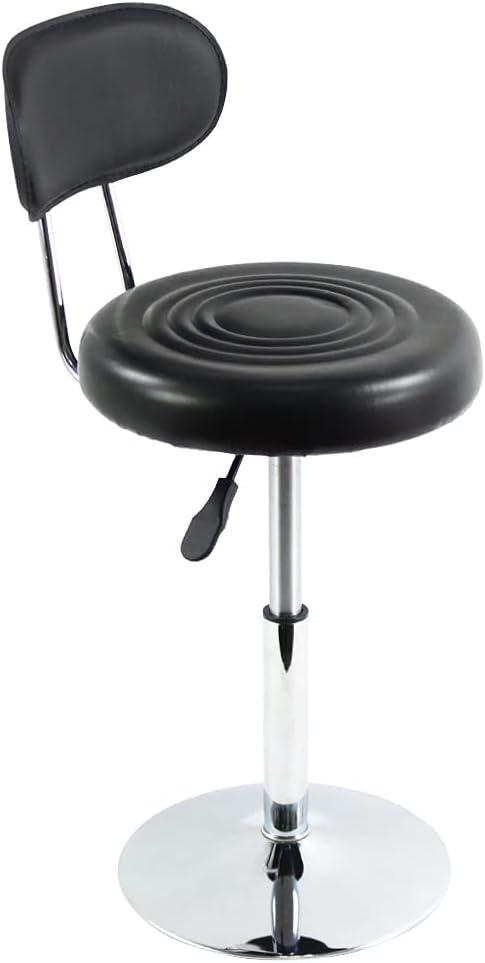 FURWOO Black PU Leather Swivel Salon Chair Mini Barber Shop Stool with Backrest for Manicure, Tattoo, and Office Use