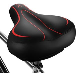 Oversized Bike Seat, Comfortable Bike Seat - Universal Replacement Bicycle Saddle - Waterproof Leather Bicycle Seat with Extra Padded Memory Foam - Bicycle Seat for Men/Women (Red)