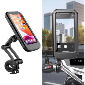 Zpana Motorcycle Phone Holder, 360 Free Rotation Magnetic Touch Sensitive Bike Cell Phone Mount, Anti-Theft Waterproof Bicycle Smartphone Handlebar Clip, Compatible with Motorbike Scooter