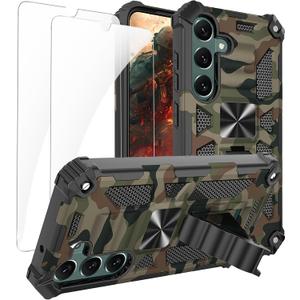Camouflage Case for Samsung Galaxy S25 with Screen Protector, Military Grade Shockproof Camo Case with Kickstand for Galaxy S25/S24 MCM Army Green
