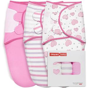 GLLQUEN BABY Swaddles for Newborns - 3 Pack Baby Adjustable Swaddle Sleep Sack for Boys and Girls 0-3 Months, Baby Wrap Swaddle Sack, Stripe & Heart, Nursery Essentials