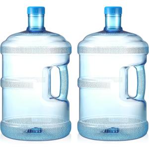 Bokon 2 Pieces gallon water jugs Round Plastic Water Bottle with Handle Screw Cap Reusable Large Capacity Bottle for Camping Outdoor Travel Gym Use