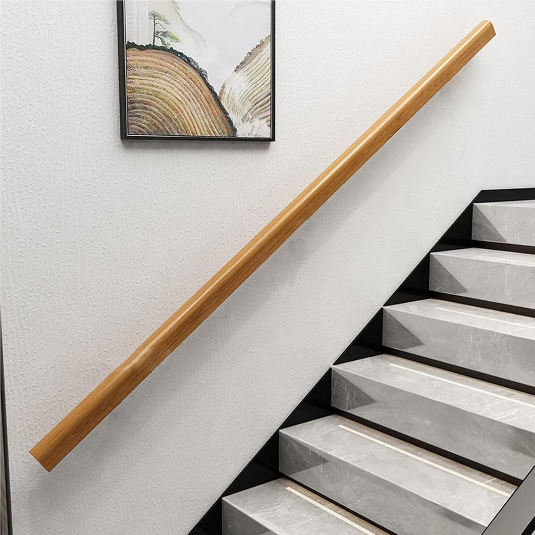 Wooden Stair Handrail, Single Piece Handrails, Complete Kit with Metal Bracket, Safety Anti-Slip Wall Stair Rail for Indoor Elderly Children, for Bars Lofts Kindergarten Guardrail Corridor (6 Feet)