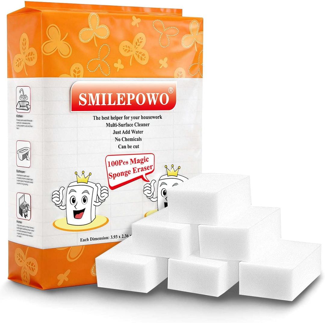 Magic Sponge Eraser 100 Pack Extra Thick and Long Lasting Melamine Sponges in Bulk - Multi Surface Power Scrubber Foam Cleaning Pads - Bathtub, Floor, Baseboard, Bathroom, Wall Cleaner