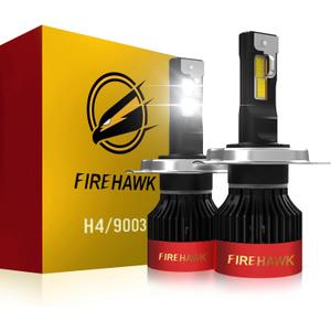 Firehawk H4/9003/HB2 LED Bulbs 70000LM 6000K Cool White, 5-Min Plug-N-Play Fog Light, Pack of 2