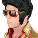 Men's Costume Wig Black Short Disco Wig 50s Rock Singer Wigs for Halloween Party Cosplay