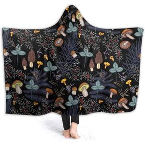 Mushroom Hooded Blanket Mushrooms Gifts for Women Soft Fleece Flannel Dark Wild Forest Mushrooms Throw Wearable Blanket All Season Plant Blankets for Bed Decorative 50"x40" for Kid