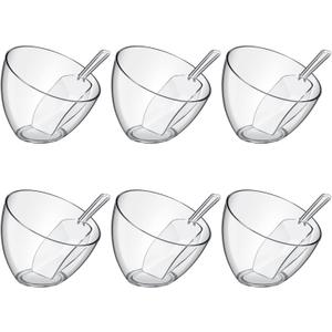 Hoolerry Set of 12 Serving Bowls Kit Include Clear Plastic Bowls for Parties and Popcorn Measuring Scoops Acrylic Plastic Kitchen Angled Candy Scoops for Office Canister Salad Cooking (35 oz)