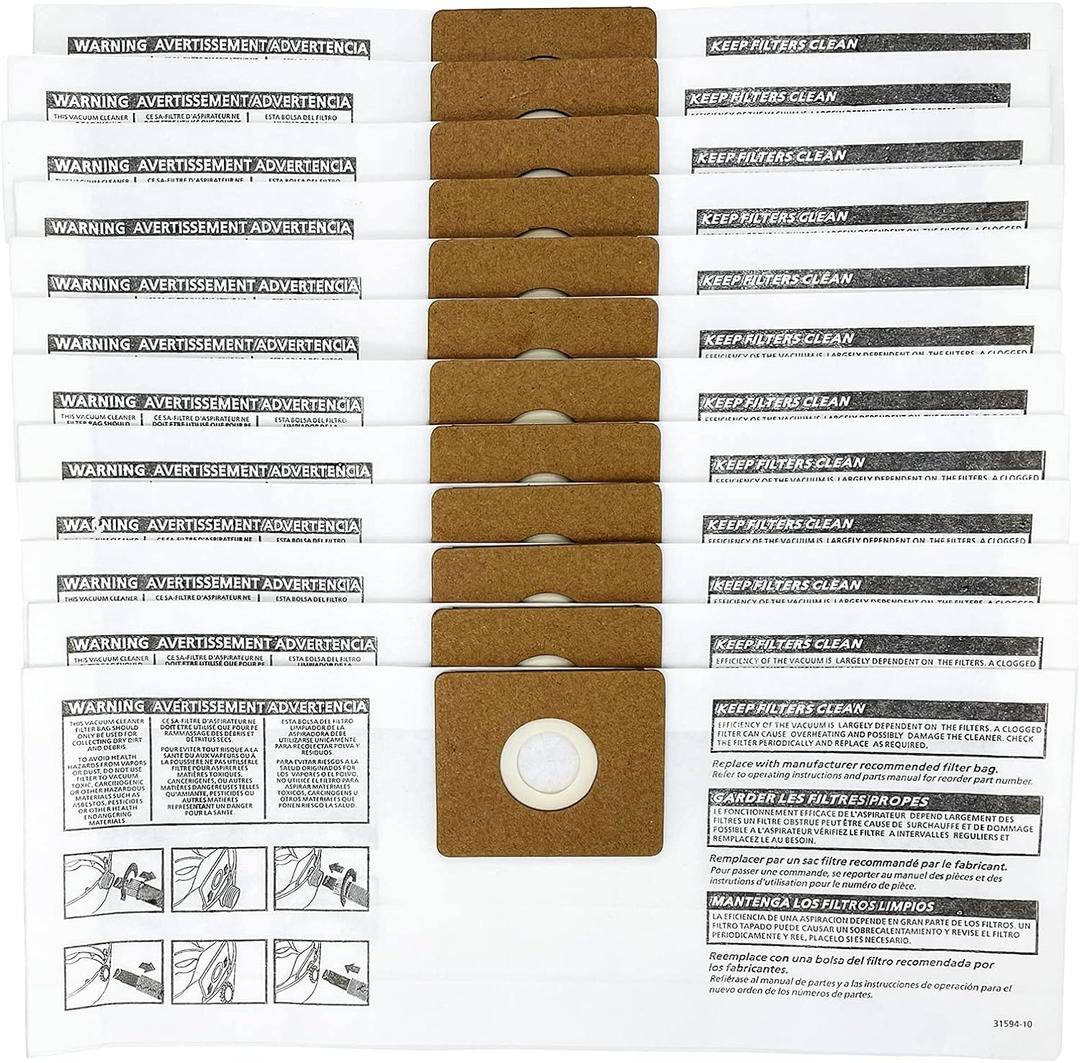 12 Pack 90668 Type B Filter Bags Compatible with Shop Vac 2-2.5 Gallon Dust Collection Filter Bag, All Around QAM70, Part# 90668/549712 9066800 9066833 L250 CMXZVBE38774