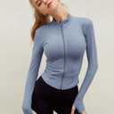 Lviefent Womens Lightweight Full Zip Running Track Jacket Workout Slim Fit Yoga Sportwear with Thumb Holes (Blue, S)