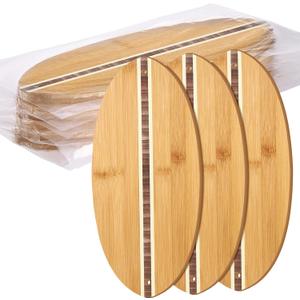 6 Pcs Bamboo Surfboard Cutting Board Surf Shaped Wood Serving and Cutting Board Surfboard Decoration Bar Serving plate Set with Stylish Stripe Design(14.5 x 6 Inch)