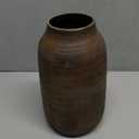 Briful Tall Rustic Ceramic Vase 9.6  Vintage Distressed Pottery Flower Vase with Antique White-Wash Finish  Farmhouse Table Decor & Shelf Accent (Not Waterproof), Brown