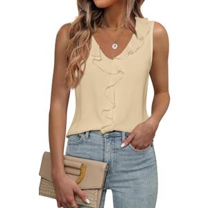 LUXVEER Women's Dressy Casual Blouses Sleeveless V Neck Ruffle Tank Tops 2026 Trendy Summer Ladies Business Work Shirts (M)