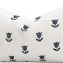 Crumbs Home Coastal Linen Indoor Outdoor Lumbar Pillow Cover Only, 12"x20" Water Repellent for Patio, Backyard, Couch, Neutral Dark Navy Floral