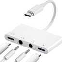 USB C to 3.5mm Headphone Adapter, iPad Pro Headphones Jack Splitter and Charger, Type-C to Dual Headphone Audio Splitter for USB C Devices (4 in 1)